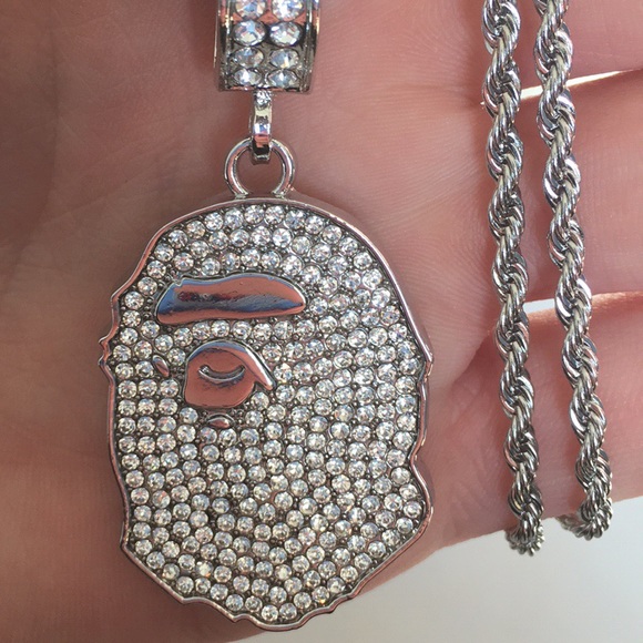 Silver Bape Pendant & Chain - Picture 4 of 6